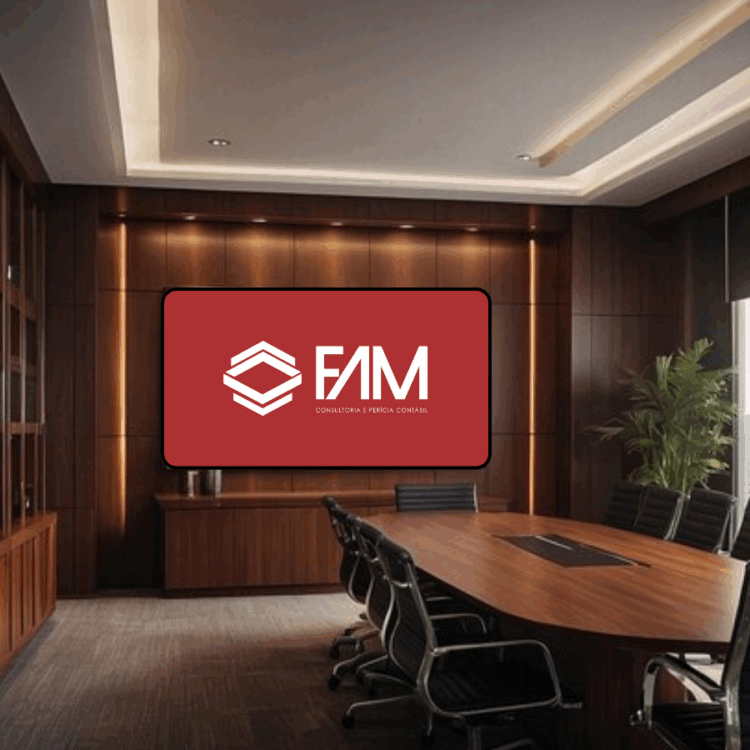 salao de reunião com tela ao fundo com a imagem da fam consultoria
